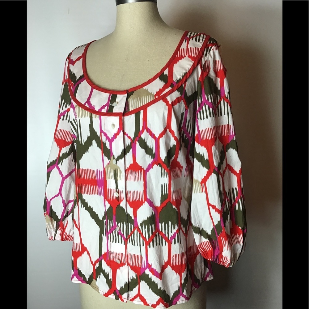 Escada women’s multi color button up blouse size 6
